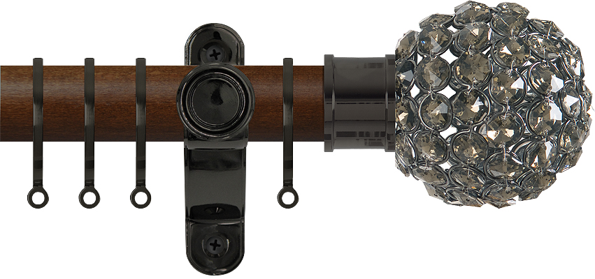 Renaissance Accents 35mm Dark Oak Lux Pole, Black Nickel Smoke Crystal