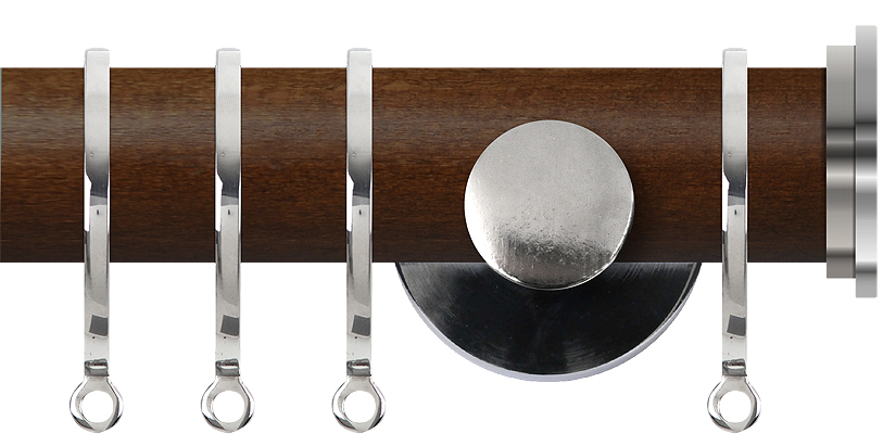 Renaissance Accents 35mm Dark Oak Cont Pole, Polished Silver Fynn Endcap