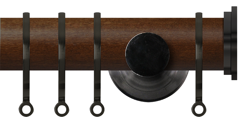 Renaissance Accents 35mm Dark Oak Cont Pole, Black Nickel Fynn Endcap