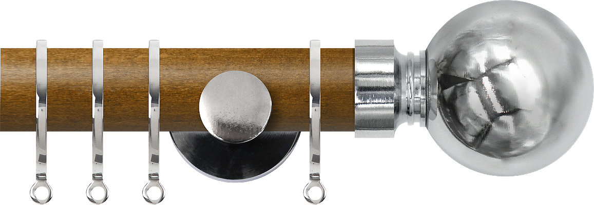 Renaissance Accents 35mm Mid Oak Cont Pole, Polished Silver Ball