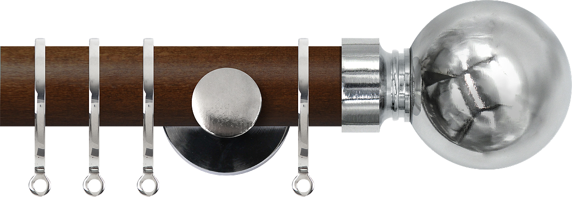 Renaissance Accents 35mm Dark Oak Cont Pole, Polished Silver Ball