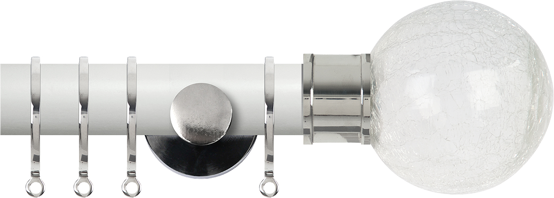 Renaissance Accents 35mm Chalk White Cont Pole, Polished Silver Crackled Glass