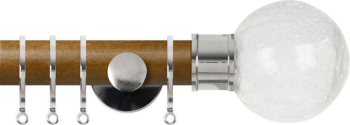Renaissance Accents 35mm Mid Oak Cont Pole, Polished Silver Crackled Glass