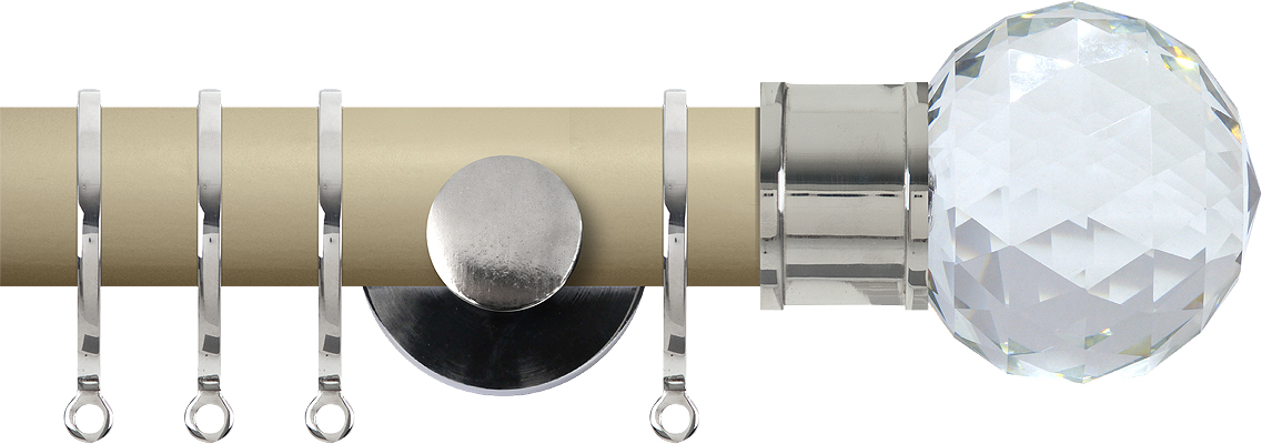 Renaissance Accents 35mm Cotton Cream Cont Pole, Polished Silver Cut Crystal