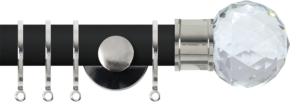 Renaissance Accents 35mm Cool Black Cont Pole, Polished Silver Cut Crystal