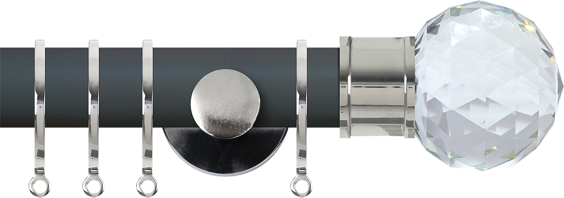 Renaissance Accents 35mm Slate Grey Cont Pole, Polished Silver Cut Crystal