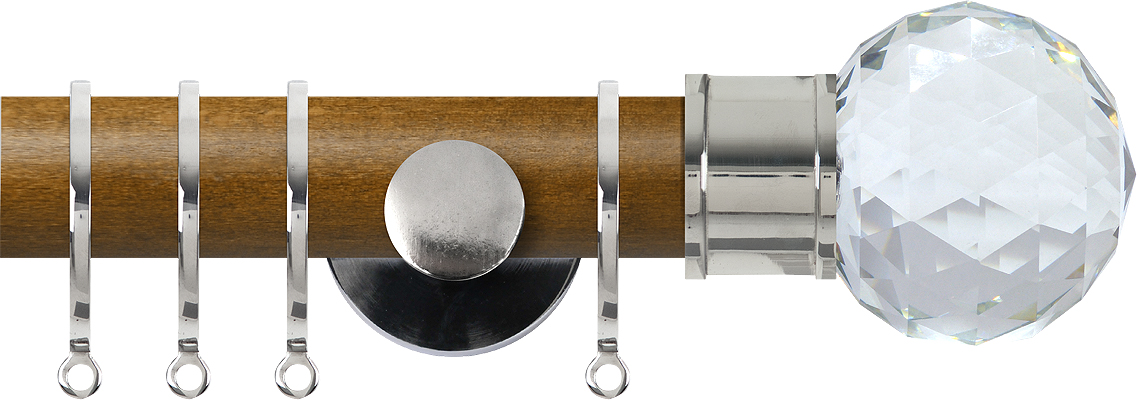 Renaissance Accents 35mm Mid Oak Cont Pole, Polished Silver Cut Crystal