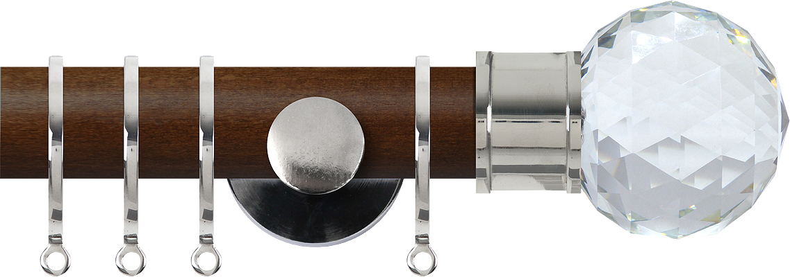 Renaissance Accents 35mm Dark Oak Cont Pole, Polished Silver Cut Crystal