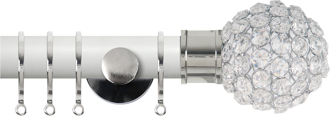 Renaissance Accents 35mm Chalk White Cont Pole, Polished Silver Crystal Bead