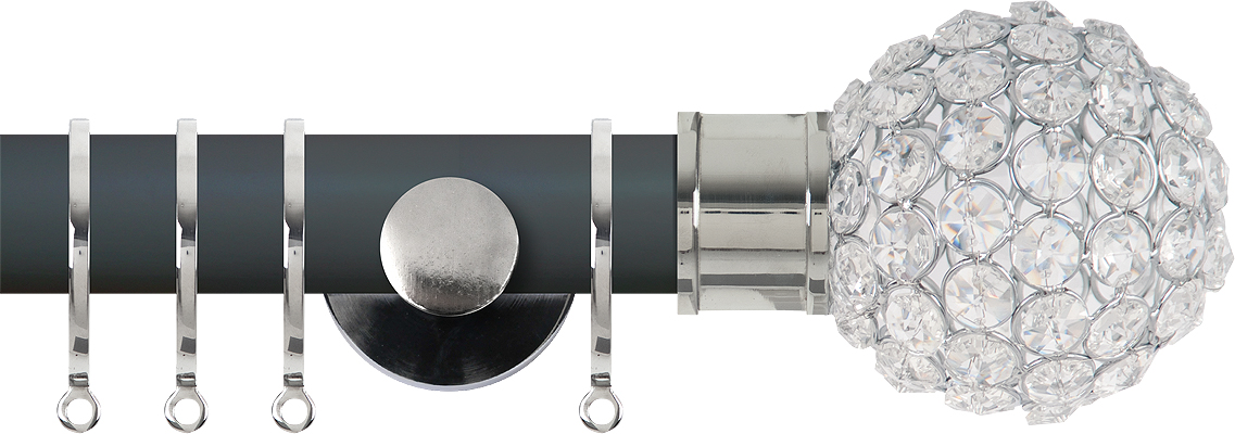 Renaissance Accents 35mm Slate Grey Cont Pole, Polished Silver Crystal Bead