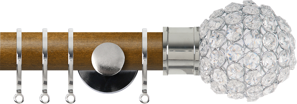 Renaissance Accents 35mm Mid Oak Cont Pole, Polished Silver Crystal Bead