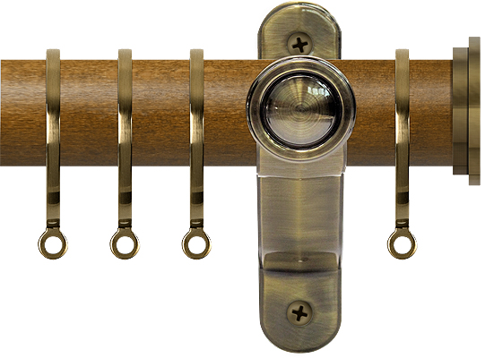Renaissance Accents 50mm Mid Oak Lux Pole, Ant Brass Fynn Endcap