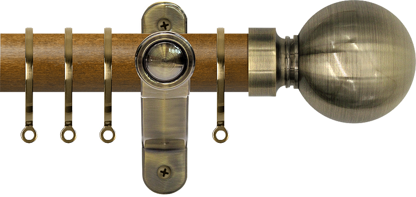 Renaissance Accents 50mm Mid Oak Lux Pole, Ant Brass, Plain Ball