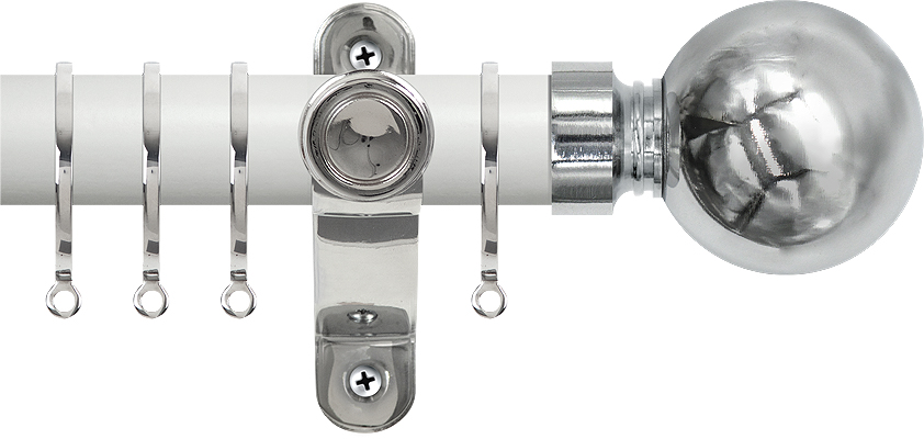 Renaissance Accents 50mm Chalk White Lux Pole, Polished Silver, Plain Ball
