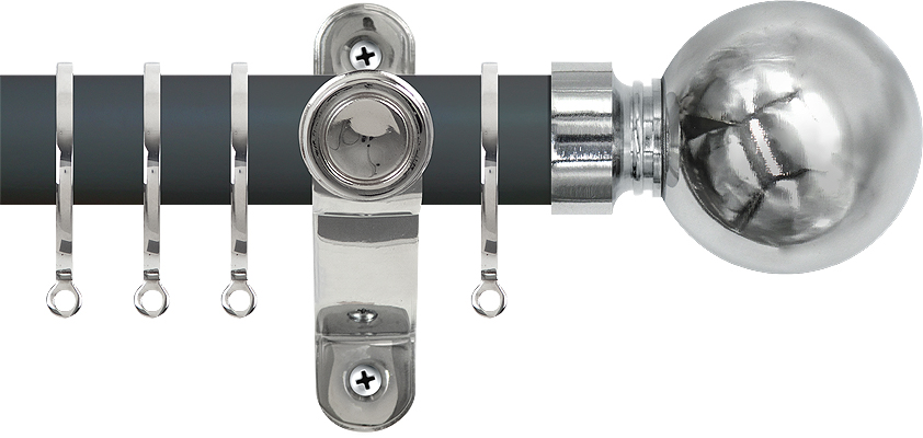 Renaissance Accents 50mm Slate Grey Lux Pole, Polished Silver, Plain Ball