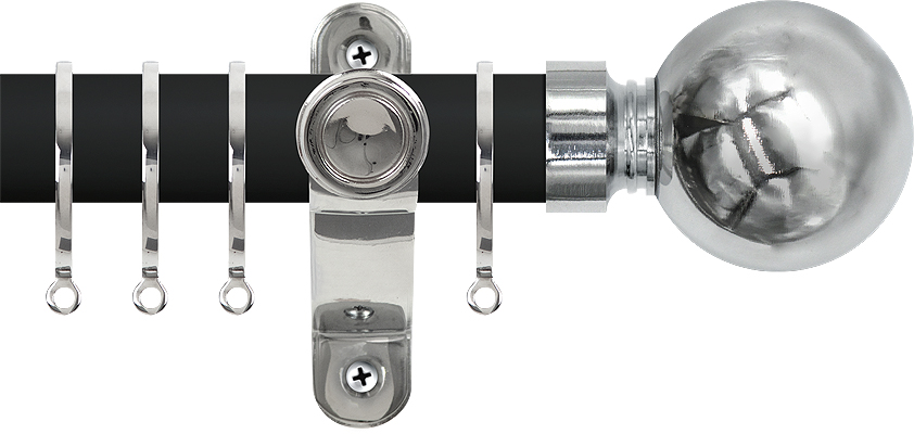 Renaissance Accents 50mm Cool Black Lux Pole, Polished Silver, Plain Ball