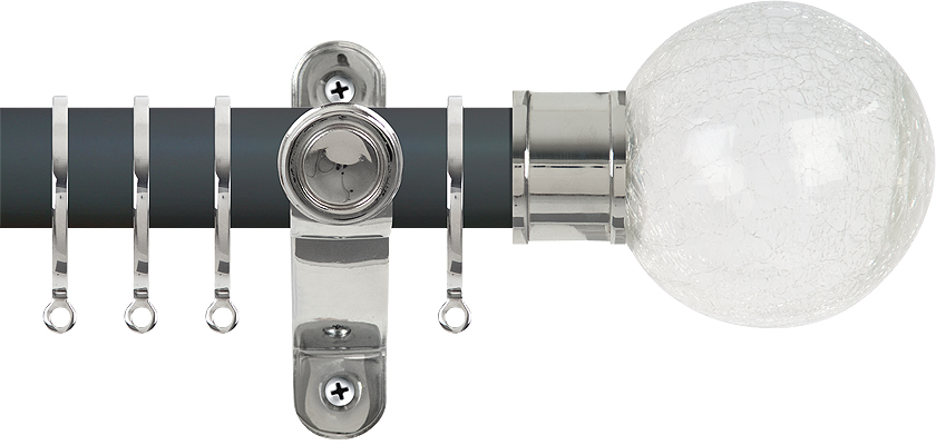 Renaissance Accents 50mm Slate Grey Lux Pole, Polished Silver, Crackled Glass