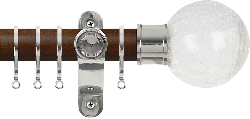 Renaissance Accents 50mm Dark Oak Lux Pole, Polished Silver, Crackled Glass