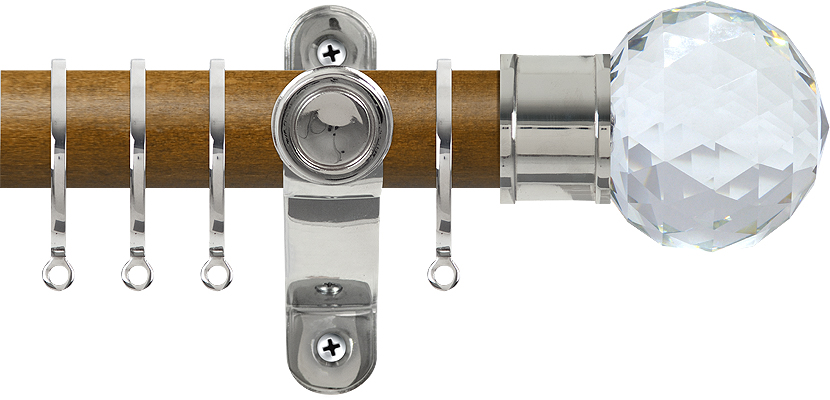 Renaissance Accents 50mm Mid Oak Lux Pole, Polished Silver, Cut Crystal