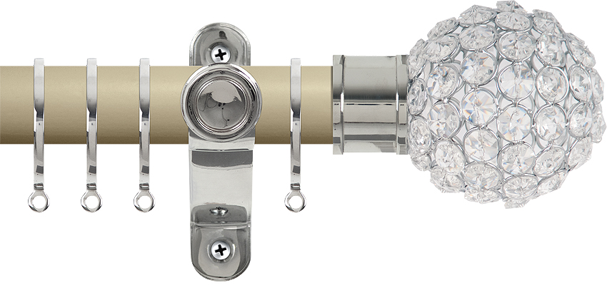 Renaissance Accents 50mm Cotton Cream Lux Pole, Polished Silver, Crystal Bead