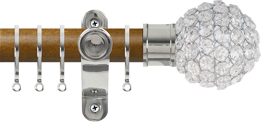 Renaissance Accents 50mm Mid Oak Lux Pole, Polished Silver, Crystal Bead