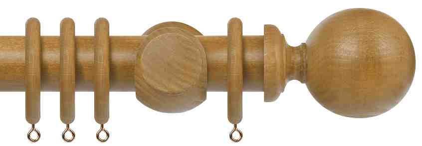 Renaissance Natur Oaks 35mm Wood Curtain Pole, Light Oak, Ball