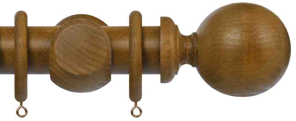 Renaissance Natur Oaks 50mm Wood Curtain Pole, Mid Oak, Ball