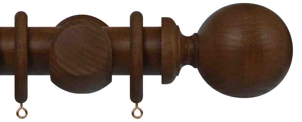 Renaissance Natur Oaks 50mm Wood Curtain Pole, Dark Oak, Ball