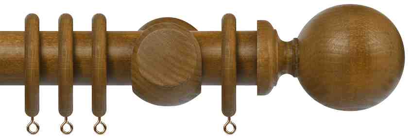 Renaissance Natur Oaks 35mm Wood Curtain Pole, Mid Oak, Ball