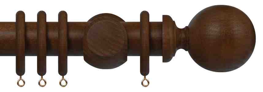 Renaissance Natur Oaks 35mm Wood Curtain Pole, Dark Oak, Ball