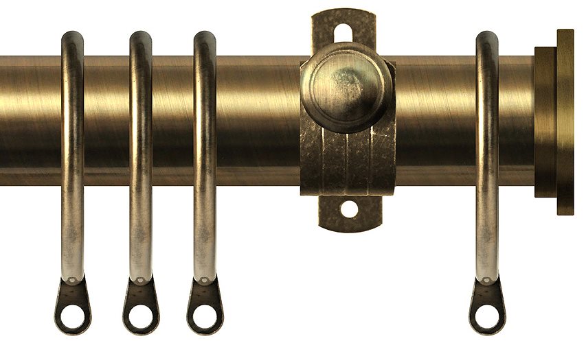 Renaissance 35mm Metal Curtain Pole, Adjustable, Antique Brass, Fynn Endcap