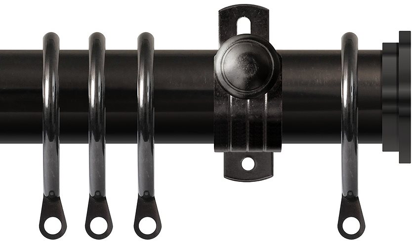 Renaissance 35mm Metal Curtain Pole, Adjustable, Black Nickel, Fynn Endcap