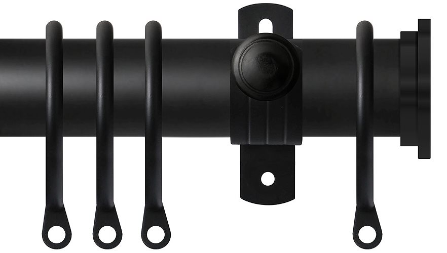 Renaissance 35mm Metal Curtain Pole, Adjustable, Matt Black, Fynn Endcap