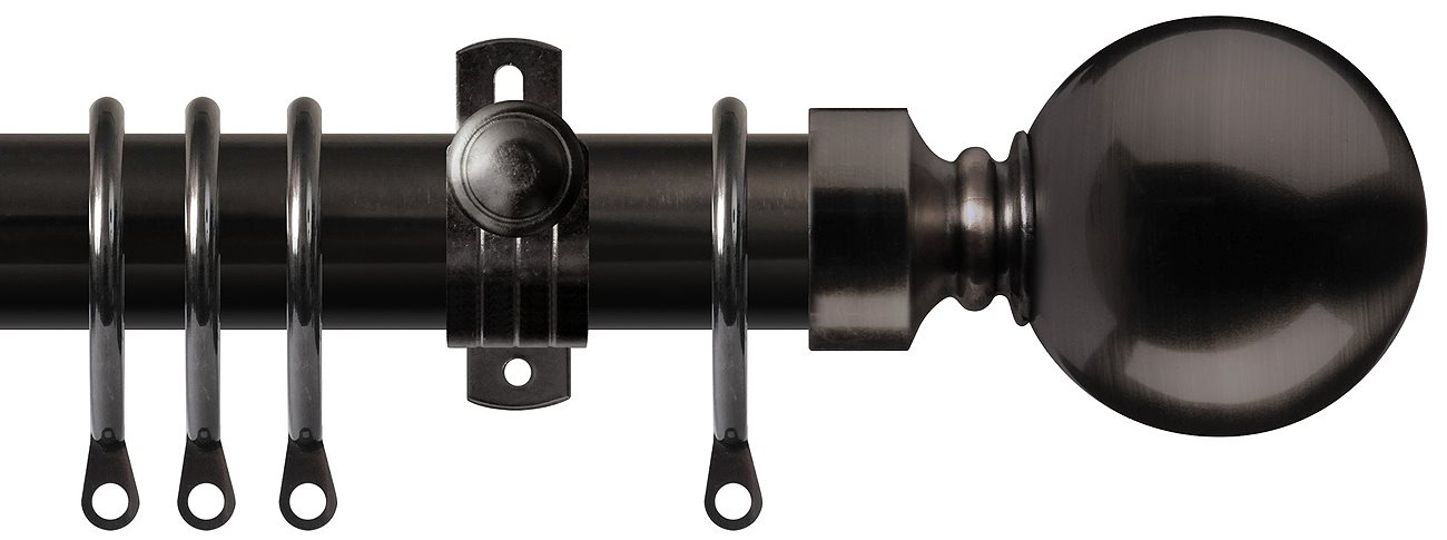 Renaissance 35mm Metal Curtain Pole, Adjustable, Black Nickel, Plain Ball