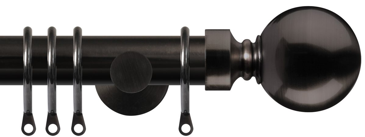 Renaissance Contemporary 28mm Metal Curtain Pole Black Nickel, Plain Ball