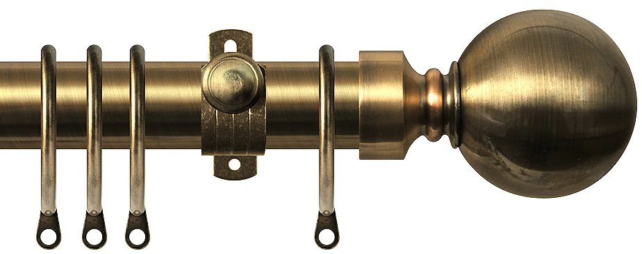 Renaissance 28mm Metal Adjustable Curtain Pole Antique Brass, Plain Ball