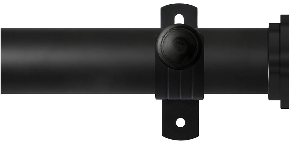 Renaissance 28mm Eyelet Adjustable Curtain Pole Matt Black Fynn Endcap