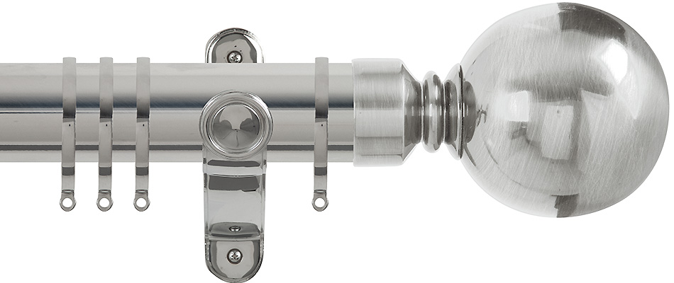 Renaissance Spectrum 35mm Curtain Pole Polished Silver, Plain Ball