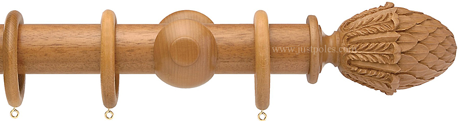 Opus 63mm Wood Curtain Pole Natural Oak, Pineapple