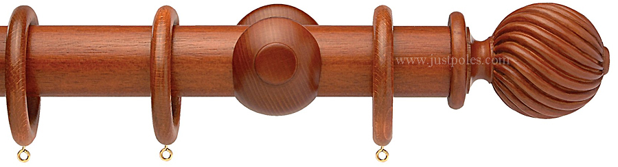 Opus 63mm Wood Curtain Pole Natural Mahogany, Twisted