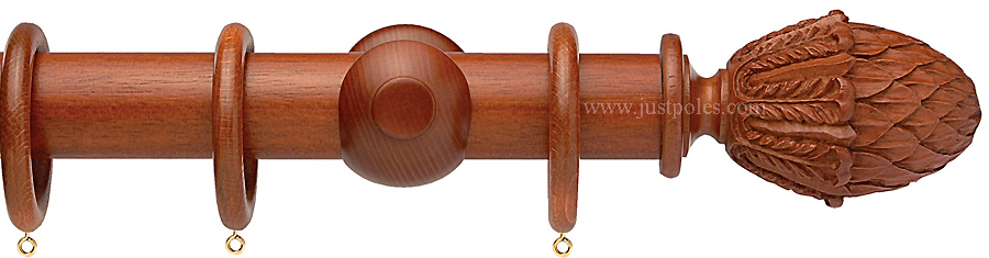 Opus 63mm Wood Curtain Pole Natural Mahogany, Pineapple