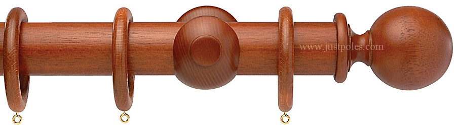 Opus 63mm Wood Curtain Pole Natural Mahogany, Ball