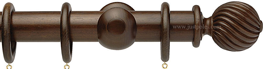 Opus 63mm Wood Curtain Pole Natural Walnut, Twisted