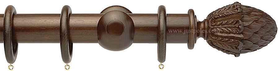 Opus 63mm Wood Curtain Pole Natural Walnut, Pineapple