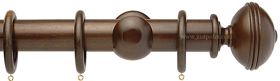 Opus 63mm Wood Curtain Pole Natural Walnut, Ribbed