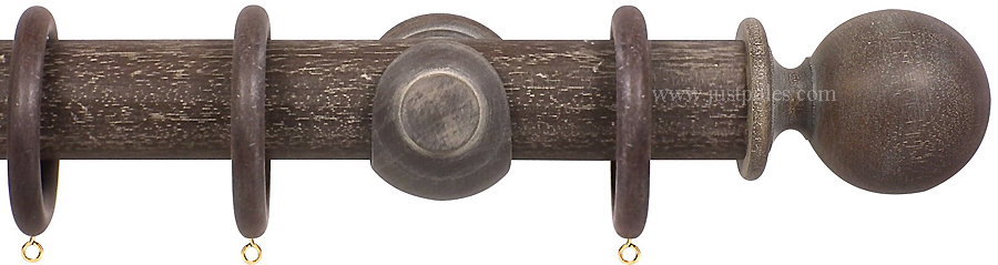 Opus 63mm Wood Curtain Pole Vintage Walnut, Ball