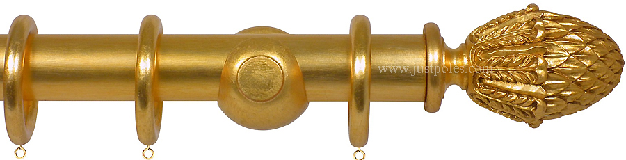 Opus 63mm Wood Curtain Pole Gold Metal Leaf, Pineapple