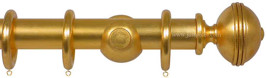 Opus 63mm Wood Curtain Pole Gold Metal Leaf, Ribbed