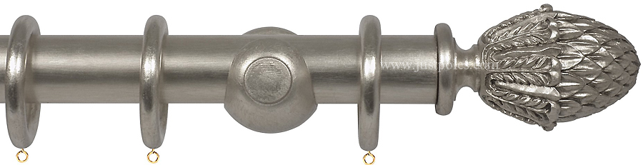 Opus 63mm Wood Curtain Pole Silver Metal Leaf, Pineapple