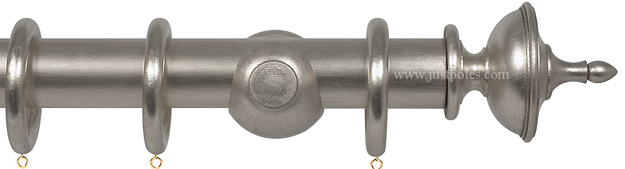 Opus 63mm Wood Curtain Pole Silver Metal Leaf, Urn